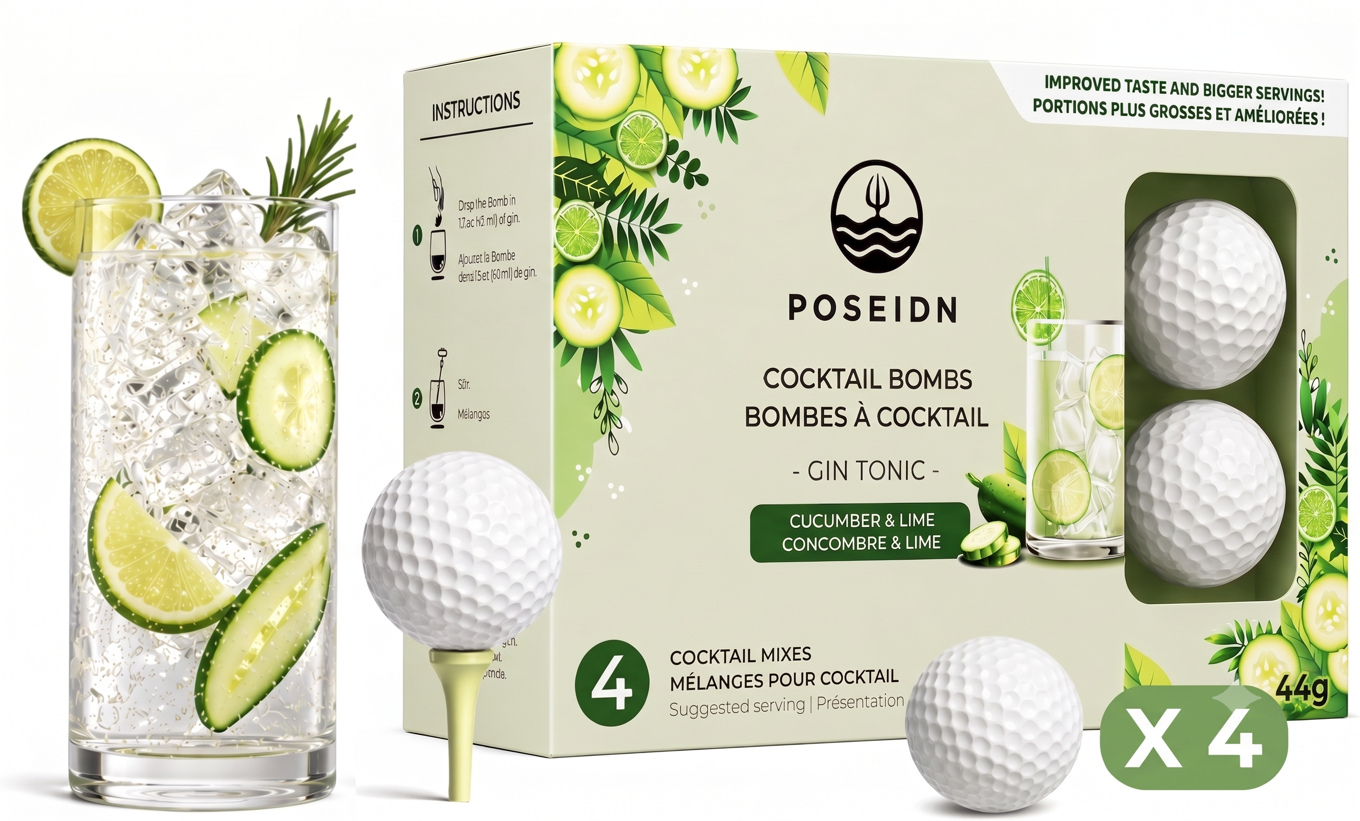 Bombes à cocktail Gin tonic version balles de golf
